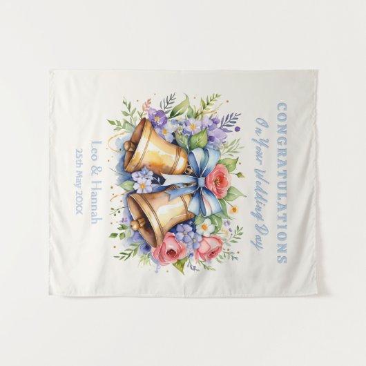 オーダーメイドのベル 鐘 花 おめでとう 結婚式 タペストリー (正面(横))