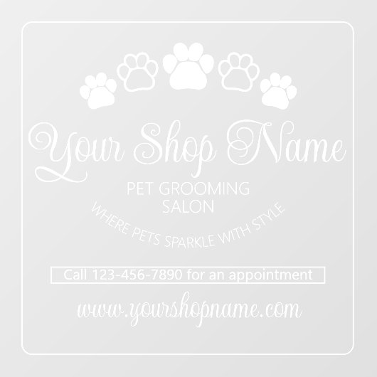 オーダーメイドのペットサロン店舗名 白いフロントウィンドウステッカー ウィンドウサイン (シート)