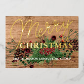 オーダーメイドのホリデー ボタニカル ホリー ベリー リース ゴールド 箔シーズンカード (正面)