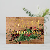 オーダーメイドのホリデー ボタニカル ホリー ベリー リース ゴールド 箔シーズンカード (立ち正面)