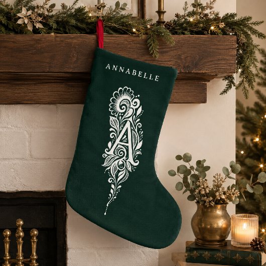 オーダーメイドのボタニカルモノグラム入りクリスマスストッキング Letter A スモールクリスマスストッキング