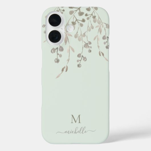 オーダーメイドのボタニカル水彩モノグラム セージグリーン Case-Mate iPhoneケース (裏面)