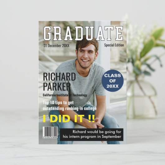 オーダーメイドのマガジン風 卒業発表カード 招待状 (スタンド正面)