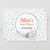 オーダーメイドのモダンな花フレーム付きウェディングシャワー ペーパー 招待状 (正面)