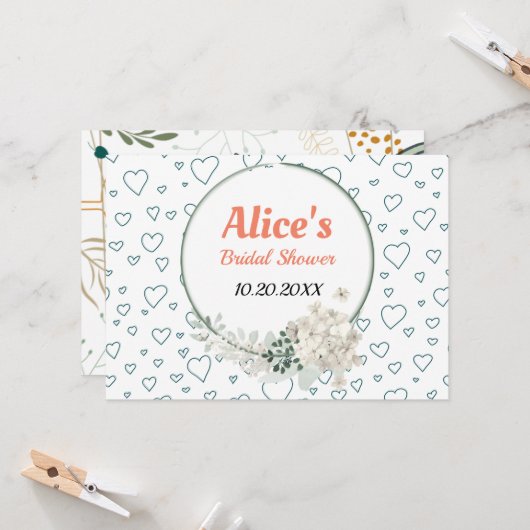 オーダーメイドのモダンな花フレーム付きウェディングシャワー ペーパー 招待状 (正面/裏面インサイチュ)