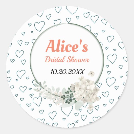 オーダーメイドのモダンな花フレーム ブライダルシャワー ペーパー ラウンドシール (正面)