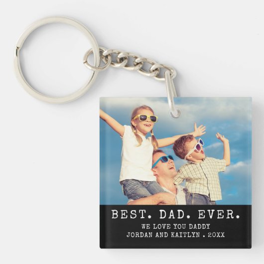 オーダーメイドのモダンなBEST DAD EVER 2枚の写真入りギフト キーホルダー (正面)