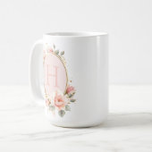 オーダーメイドのモノグラム入りヴィンテージ フラワー コーヒーマグカップ (正面左)