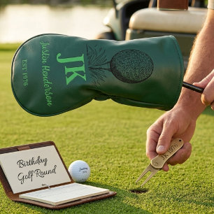 オーダーメイドのモノグラム入り 50歳の誕生日 ゴルフヘッドカバー