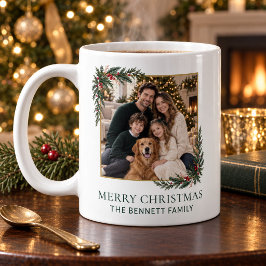 オーダーメイドのモミジの家族写真入りクリスマスマグ コーヒーマグカップ