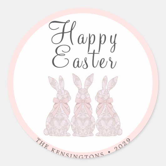 オーダーメイドのレースうさぎイースターシール ラウンドシール (正面)