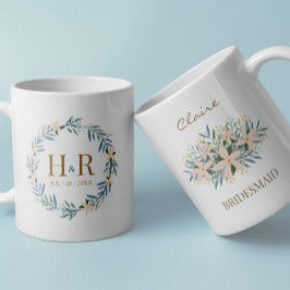 オーダーメイドのワイルドフラワーの花嫁介添人モノグラムの記念品 コーヒーマグカップ