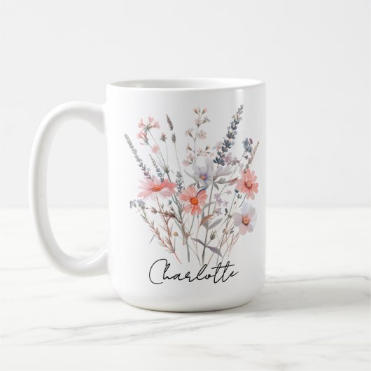 オーダーメイドのワイルドフラワーマグカップ、彼女とお母さんへのギフト コーヒーマグカップ (左)