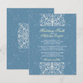 オーダーメイドのヴィンテージ風エアフォースブルーとイザベリン色の結婚式 招待状 (正面/裏面)