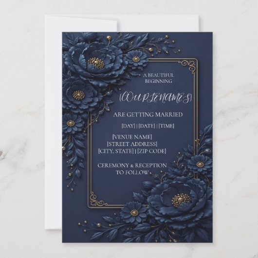 オーダーメイドの上品なフラワー ウェディング インビテーションカード 招待状 (正面)
