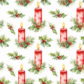 オーダーメイドの上品な水彩画風の赤いクリスマスのキャンドル フリースブランケット