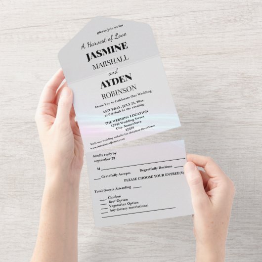 オーダーメイドの上品な結婚式の招待状 オールインワン招待状 (貼ってはがせる)