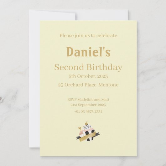 オーダーメイドの二回目の誕生日ピーター・ザ・ラビット 招待状 (裏面)