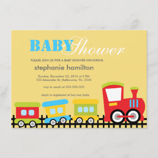 オーダーメイドの交通機関の列車男の子シャワー 招待状
