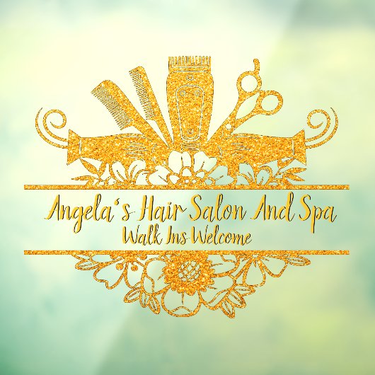 オーダーメイドの偽物ゴールドグリッター ヘアサロン＆スパ ウィンドウサイン (シート3)