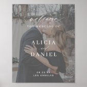 オーダーメイドの写真を使ったエレガントなスクリプト結婚式ウェルカムサイン ポスター (正面)