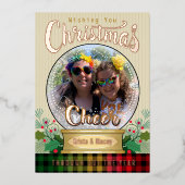 オーダーメイドの写真入りスノーグローブ クリスマス 箔シーズンカード (正面)
