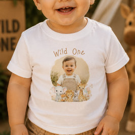 オーダーメイドの写真入りWild One 1歳の誕生日ベビーTシャツ ベビーTシャツ