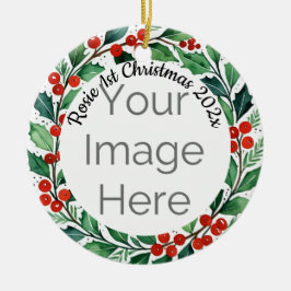 オーダーメイドの写真 クリスマス ヒイラギ 陶器 オーナメント