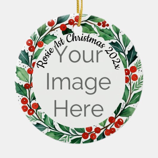 オーダーメイドの写真 クリスマス ヒイラギ 陶器 オーナメント (正面)