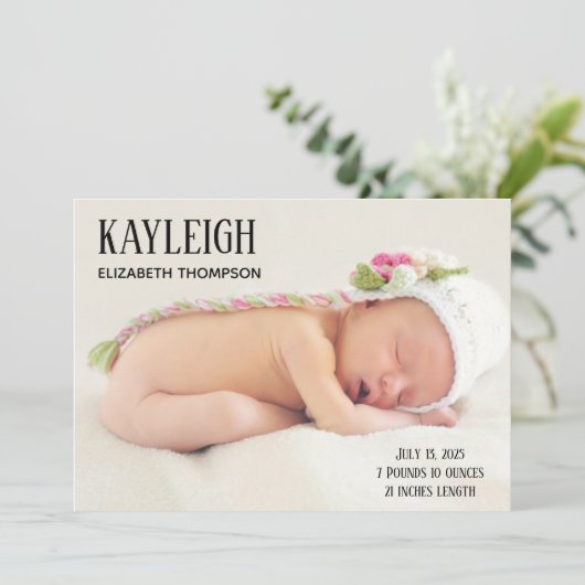 オーダーメイドの写真 赤ちゃん女の子の誕生お知らせカード 案内状 (スタンド正面)