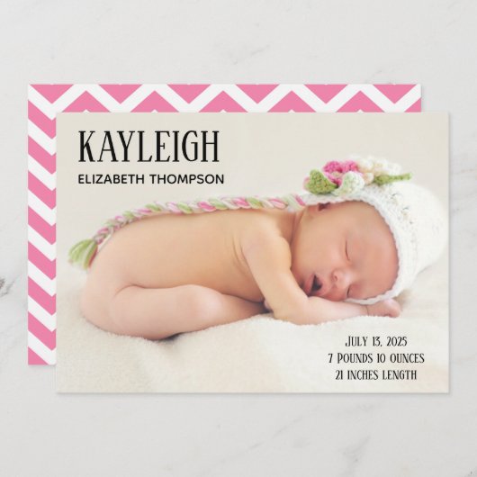 オーダーメイドの写真 赤ちゃん女の子の誕生お知らせカード 案内状 (正面/裏面)
