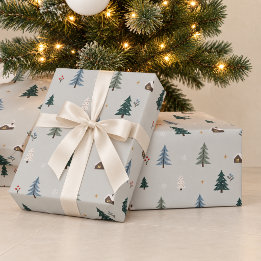 オーダーメイドの冬の森のクリスマスツリーのラッピング ラッピングペーパー