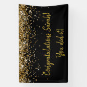 オーダーメイドの卒業パーティー写真ブース ブラック＆ゴールド 横断幕 (縦)