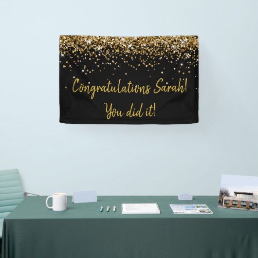 オーダーメイドの卒業パーティー写真撮影ブース ブラック&ゴールド 横断幕 (トレードショー)