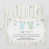 オーダーメイドの双子の男の子 Sip and See 招待状 (正面/裏面)