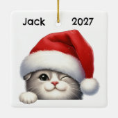 オーダーメイドの可愛いクリスマス スコティッシュフォールド 猫 セラミックオーナメント (裏面)