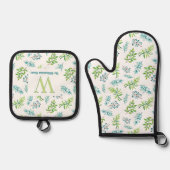 オーダーメイドの可愛い水彩花柄 鍋つかみ&鍋敷きセット (正面)