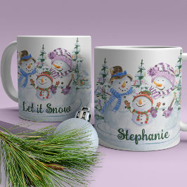 オーダーメイドの可愛い雪だるまのクリスマス コーヒーマグカップ