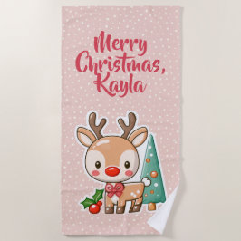 オーダーメイドの可愛い鹿の子供用クリスマスグッズ ビーチタオル