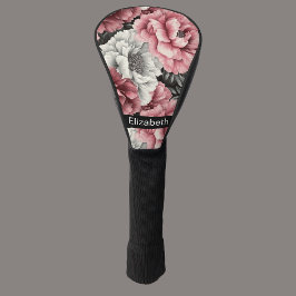 オーダーメイドの可愛らしいピンクとホワイトの芍薬 ゴルフヘッドカバー