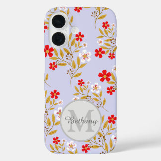オーダーメイドの可愛らしい赤と白の花柄 iPhone 16ケース