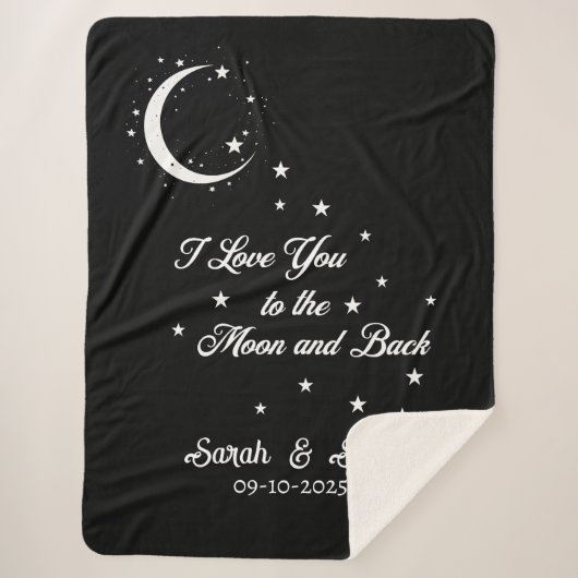 オーダーメイドの名前と日付のウェディングギフトブランケット シェルパブランケット (正面)