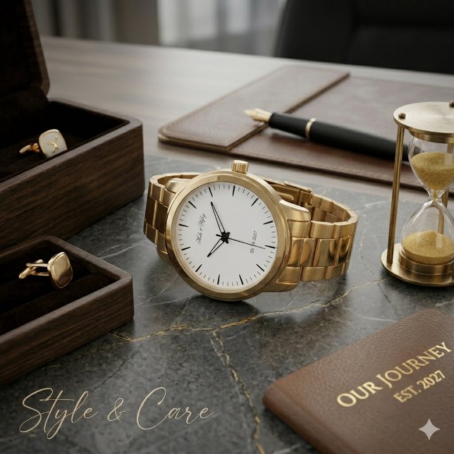 オーダーメイドの名前と日付のカップル結婚祝い時計 腕時計 (Custom Name and Date Couple Wedding Gift Watch)
