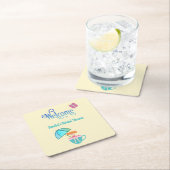 オーダーメイドの名前入りウェディングシャワーティーカップ スクエアペーパーコースター (インサイチュ)