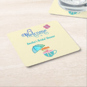 オーダーメイドの名前入りウェディングシャワーティーカップ スクエアペーパーコースター (アングル)