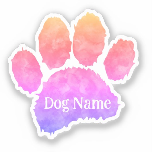 オーダーメイドの名前入り犬の足跡 水彩画 シール (正面)