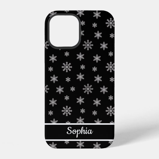 オーダーメイドの名前入り黒の雪の結晶パターン iPhoneケース (裏面)