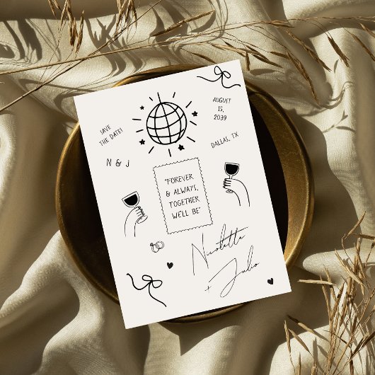 オーダーメイドの名言 遊び心のある落書き 手描きのウェディング セーブザデート