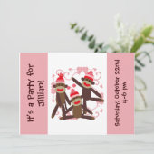 オーダーメイドの女の子のソックモンキー 5x7 招待状 (スタンド正面)