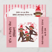 オーダーメイドの女の子のソックモンキー 5x7 招待状 (正面/裏面)